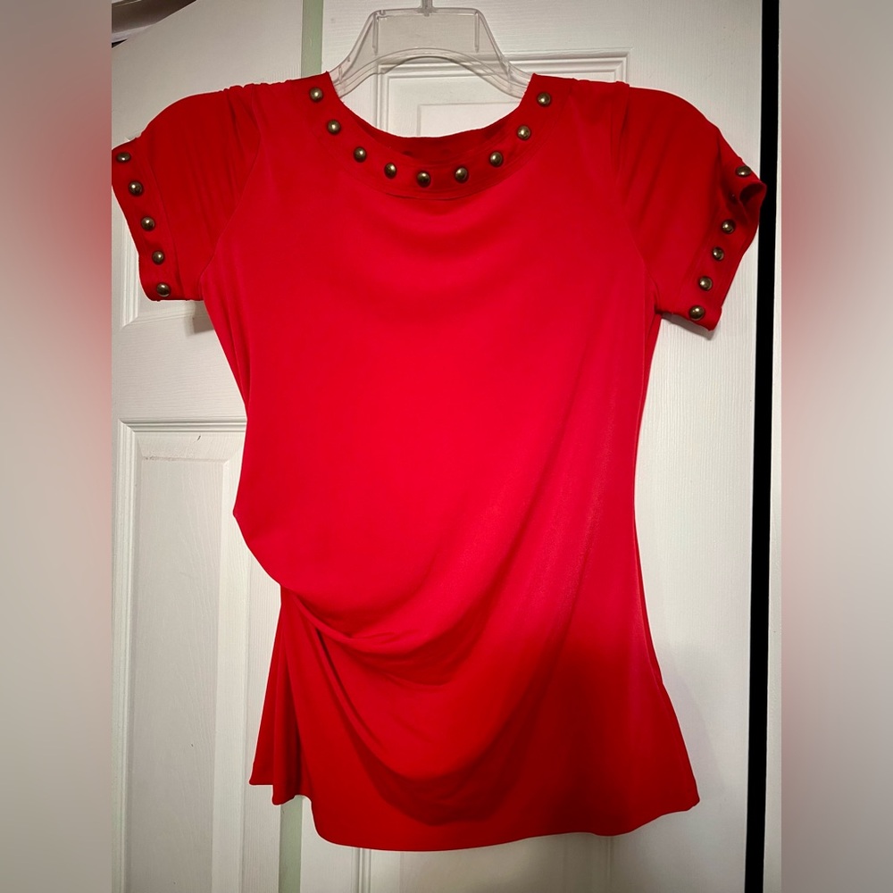 Michael Kors Red Embellished Short Sleeve Blouse